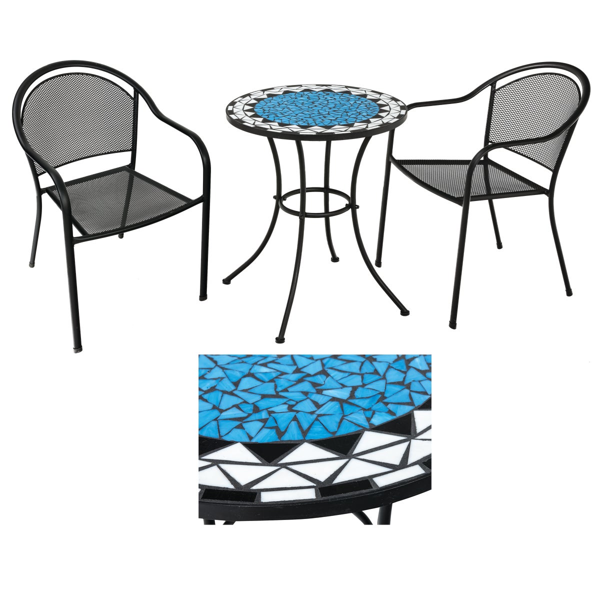 SunJoy 3-Piece Blue Mosaic Bistro Set 801350