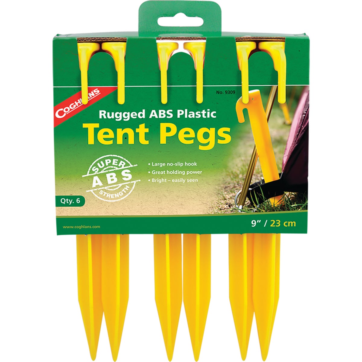 6PK 9" PLASTIC TENT PEG