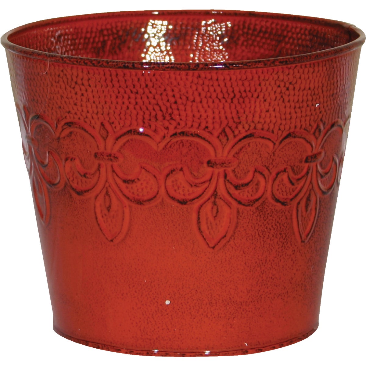 8" CYN-RED METAL PLANTER