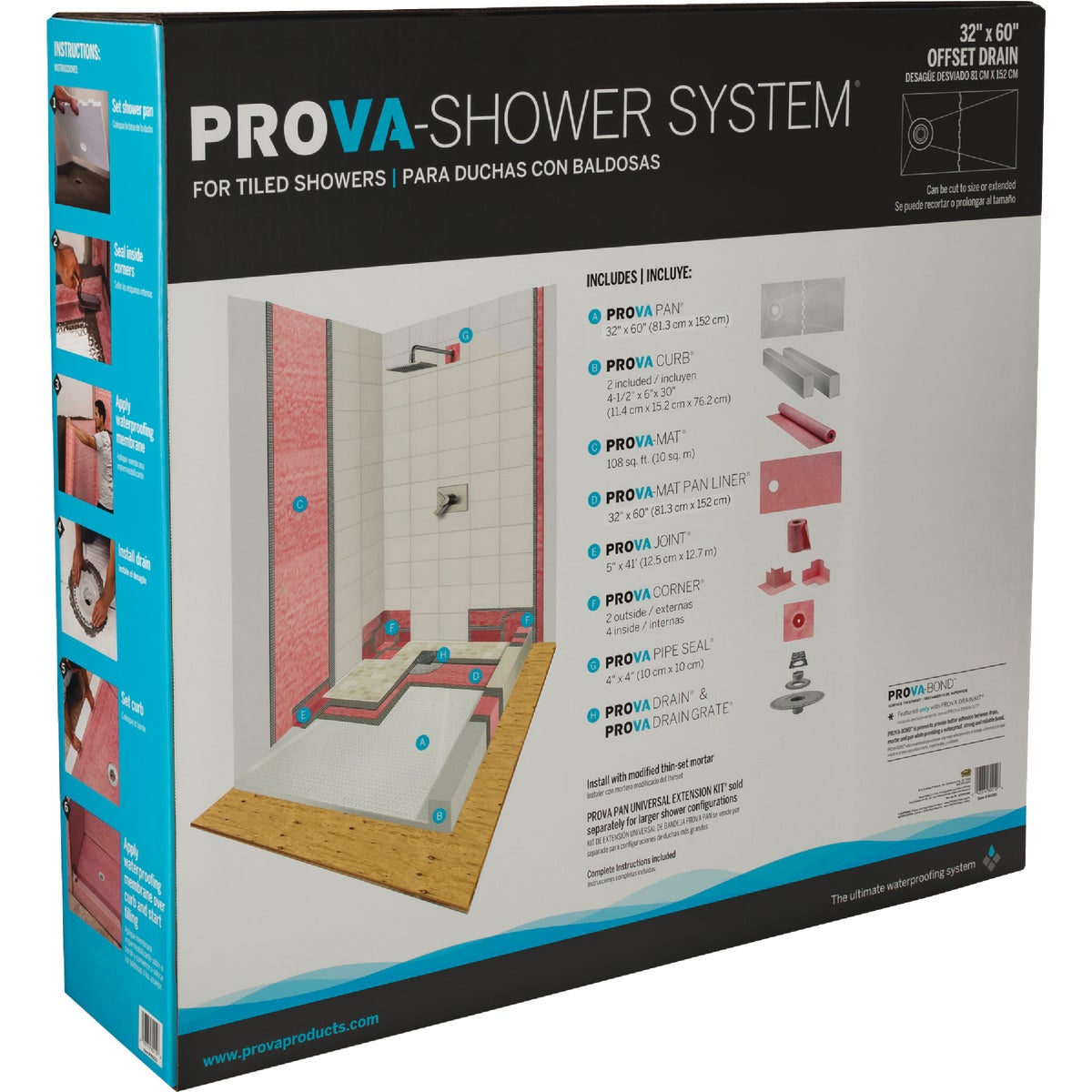 PROVA SHOWER System Kit 32 In. x 60 In. Off Set Drain with Curb