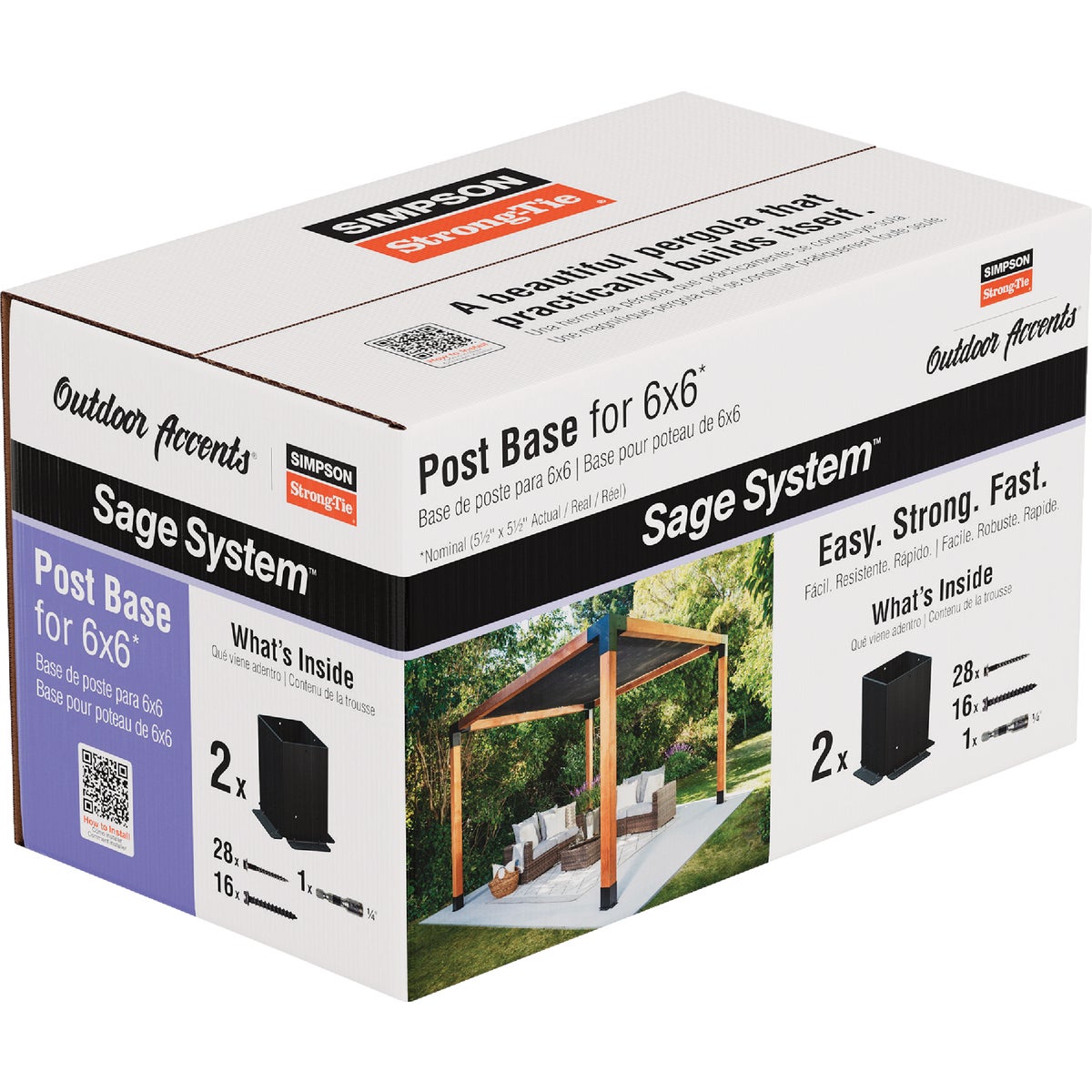 Simpson Strong-Tie Outdoor Accents Sage System Black Powder-Coated Post Base for 6x6 with Screws (2-Pack)