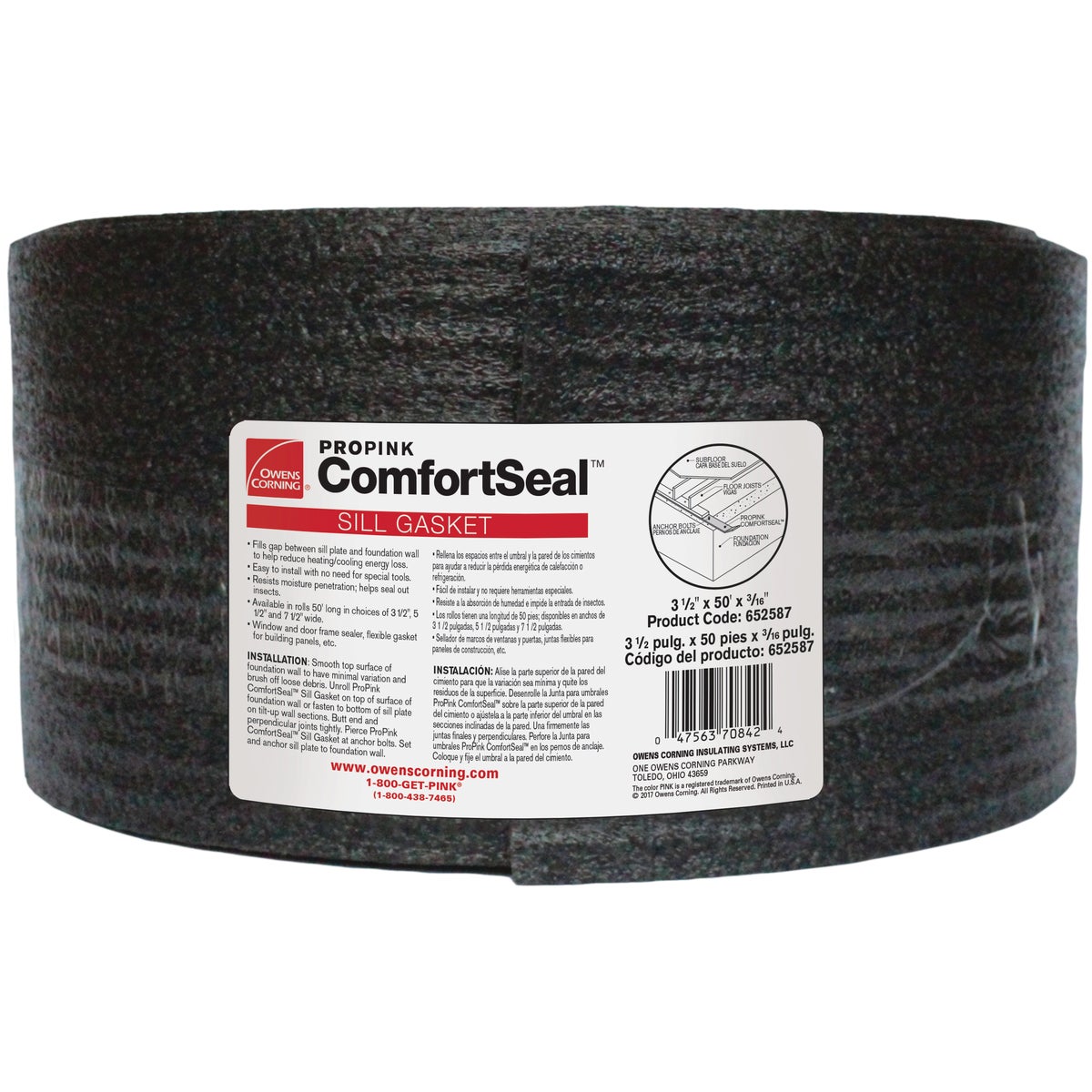 Owens Corning 3.5 In. x 50 Ft. Black Polyethylene Foam Sill Sealer