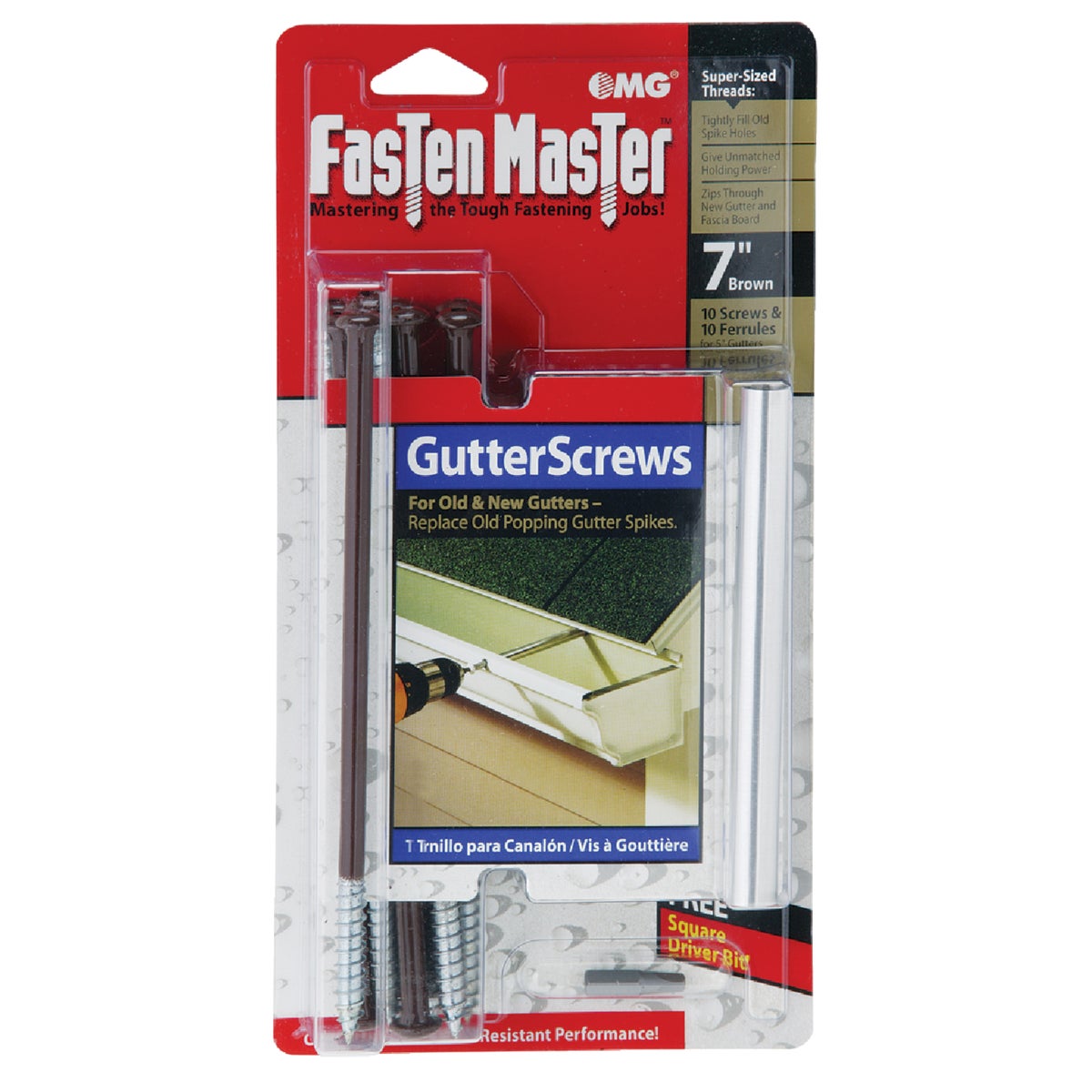 Fastenmaster 7 In. Universal Brown Gutter Screw & Ferrule, (10-Pack)