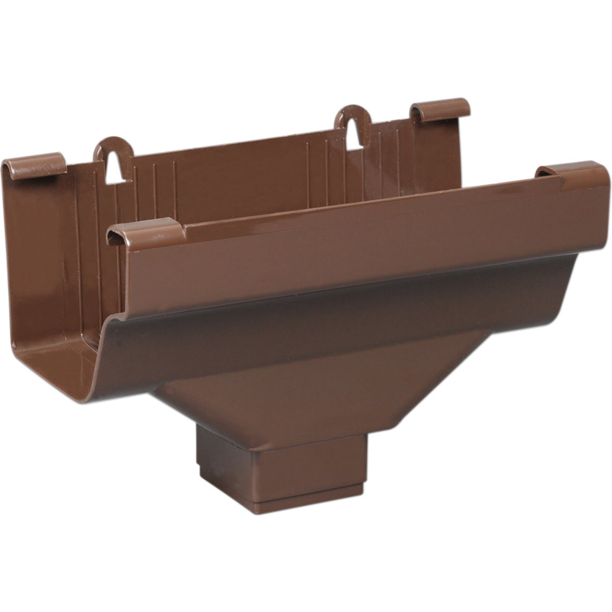 Amerimax 5 In. End with 2 In. x 2 In. Drop Outlet for Brown Vinyl Traditional K-Style Gutter