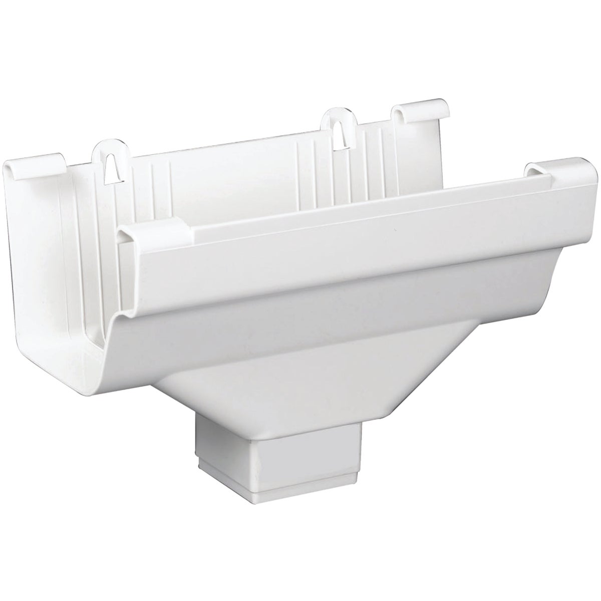 Amerimax 5 In. End with 2 In. x 2 In. Drop Outlet for White Vinyl Traditional K-Style Gutter
