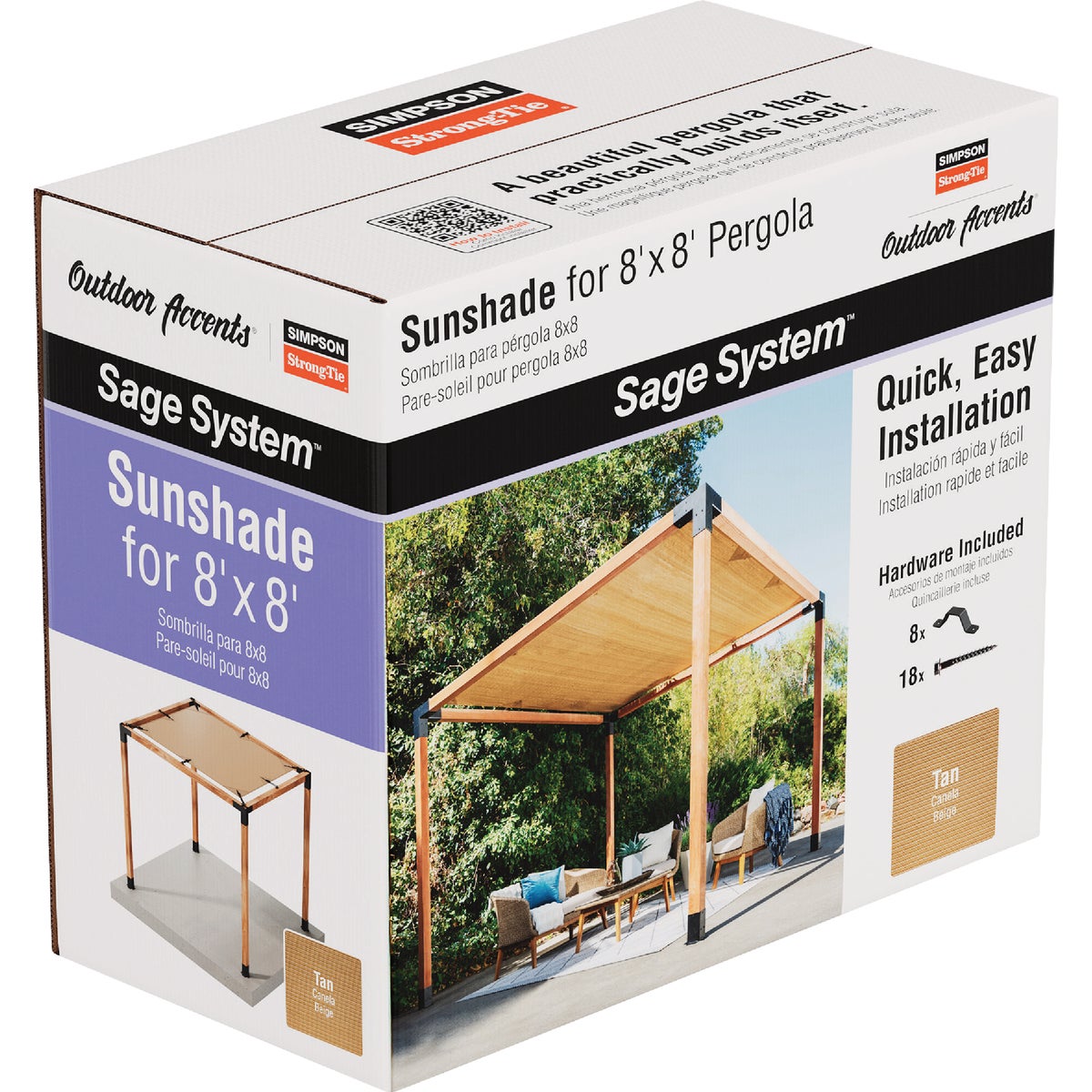 Simpson Strong-Tie Outdoor Accents Sage System Sunshade for 8 Ft. x 8 Ft. Pergola, Tan
