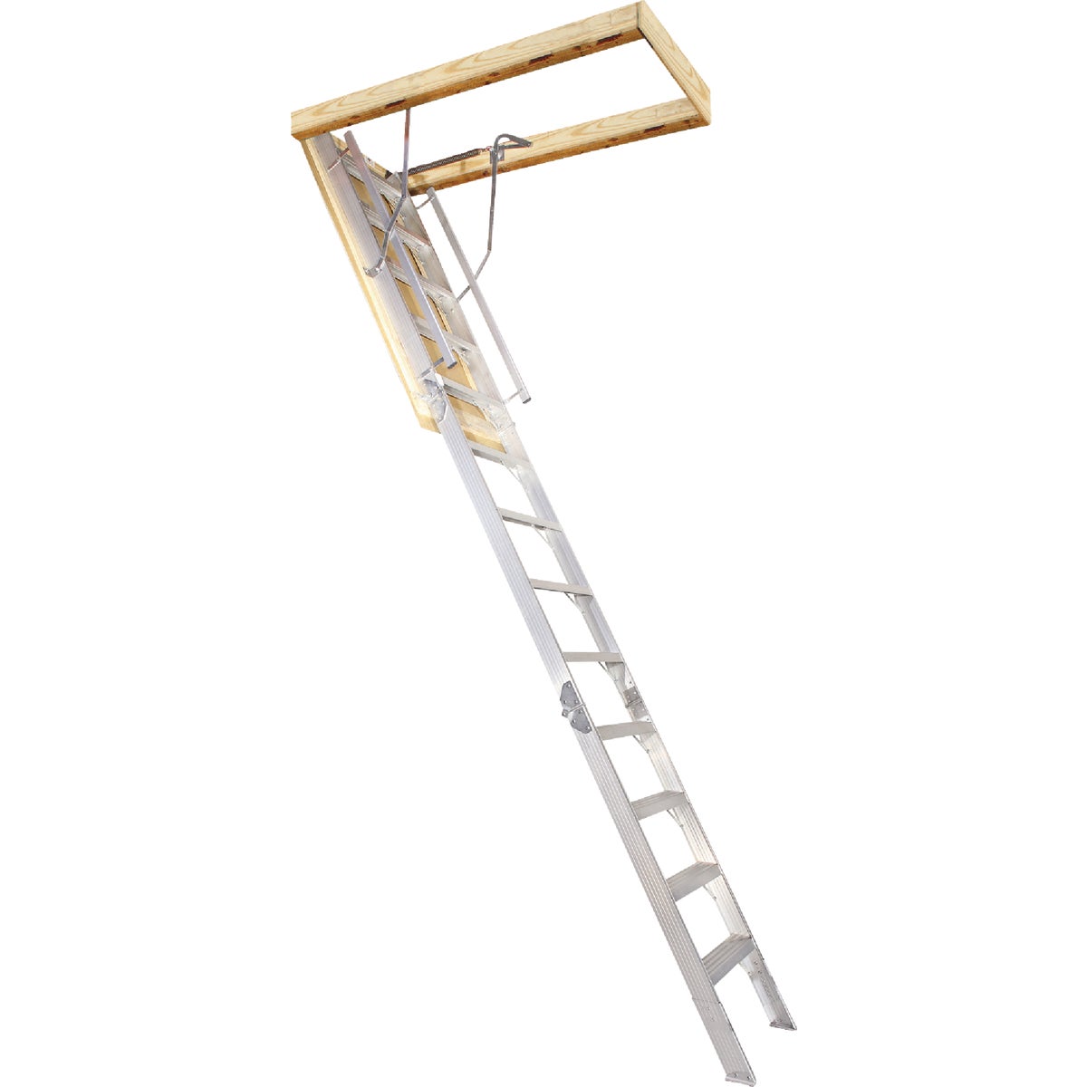 Louisville Everest 10 Ft. to 12 Ft. 25-1/2 In. x 63 In. Aluminum Attic Stairs, 350 Lb. Load