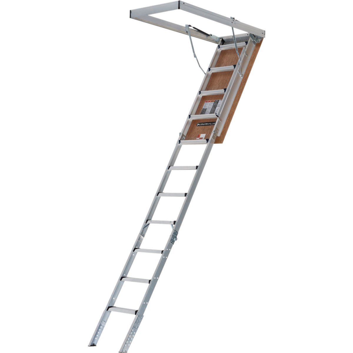 Louisville Ladder Elite 7 Ft. 8 In. to 10 Ft. 3 In. 22.5 In. x 54 In. Fire Retardant Door Aluminum Attic Stairs, 375 Lb. Load