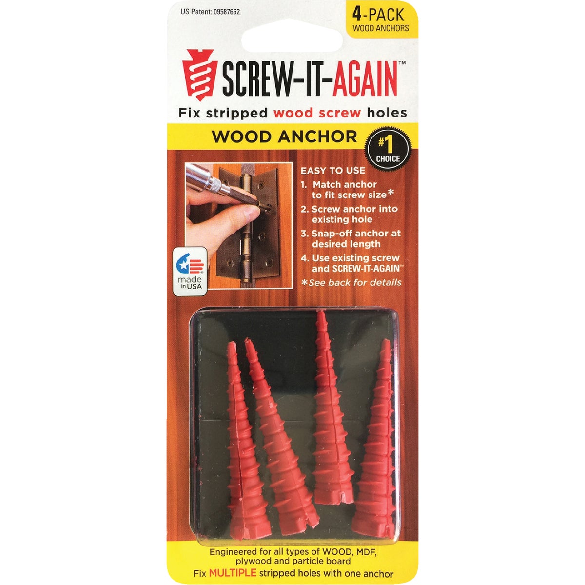 Screw-It-Again #2 to #16 Thread x 2 In. Red Plastic Wood Anchor (4 Ct.)