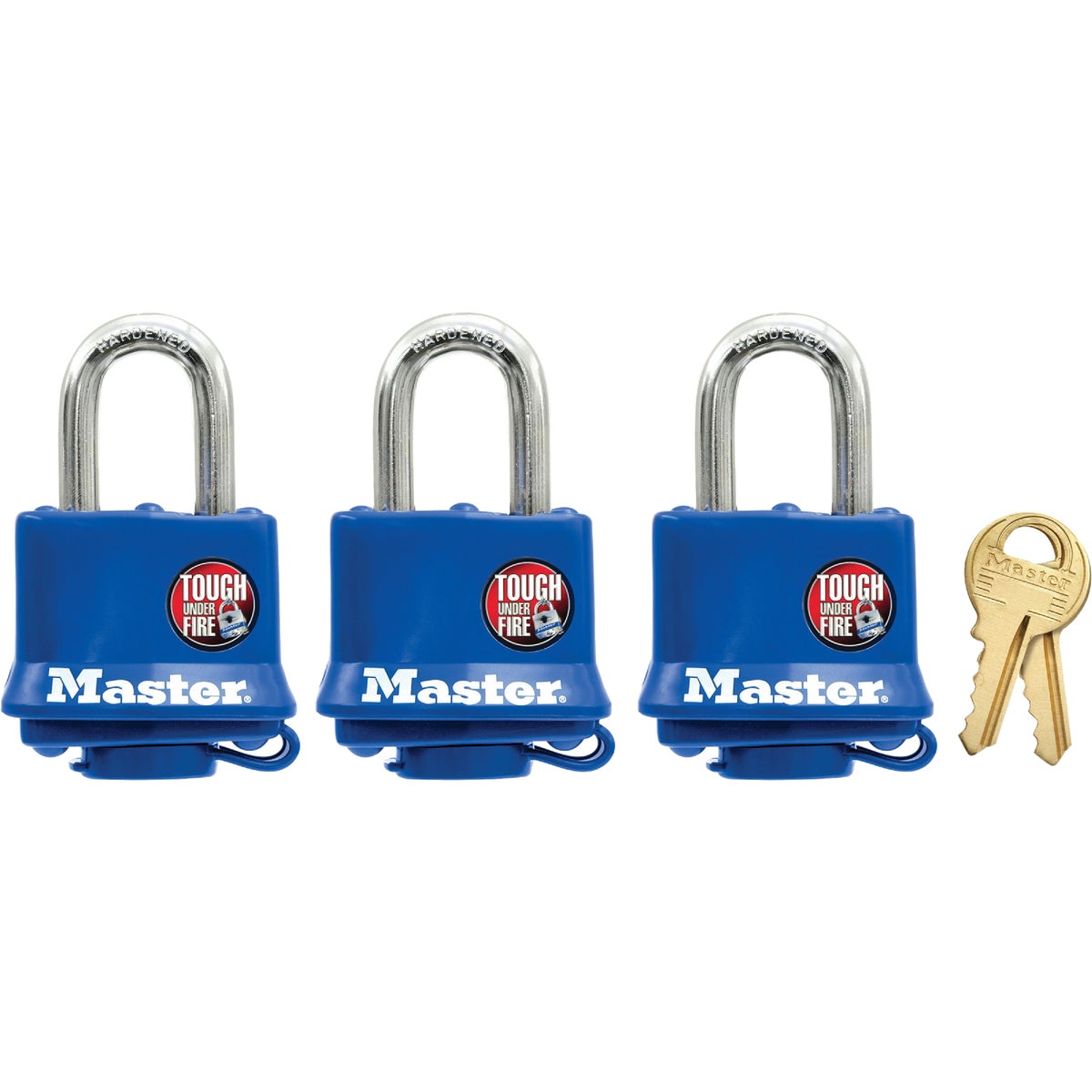 Master Lock 1-9/16 In. W. Covered Laminated Steel Pin Tumbler Padlock, Blue (3-Pack)
