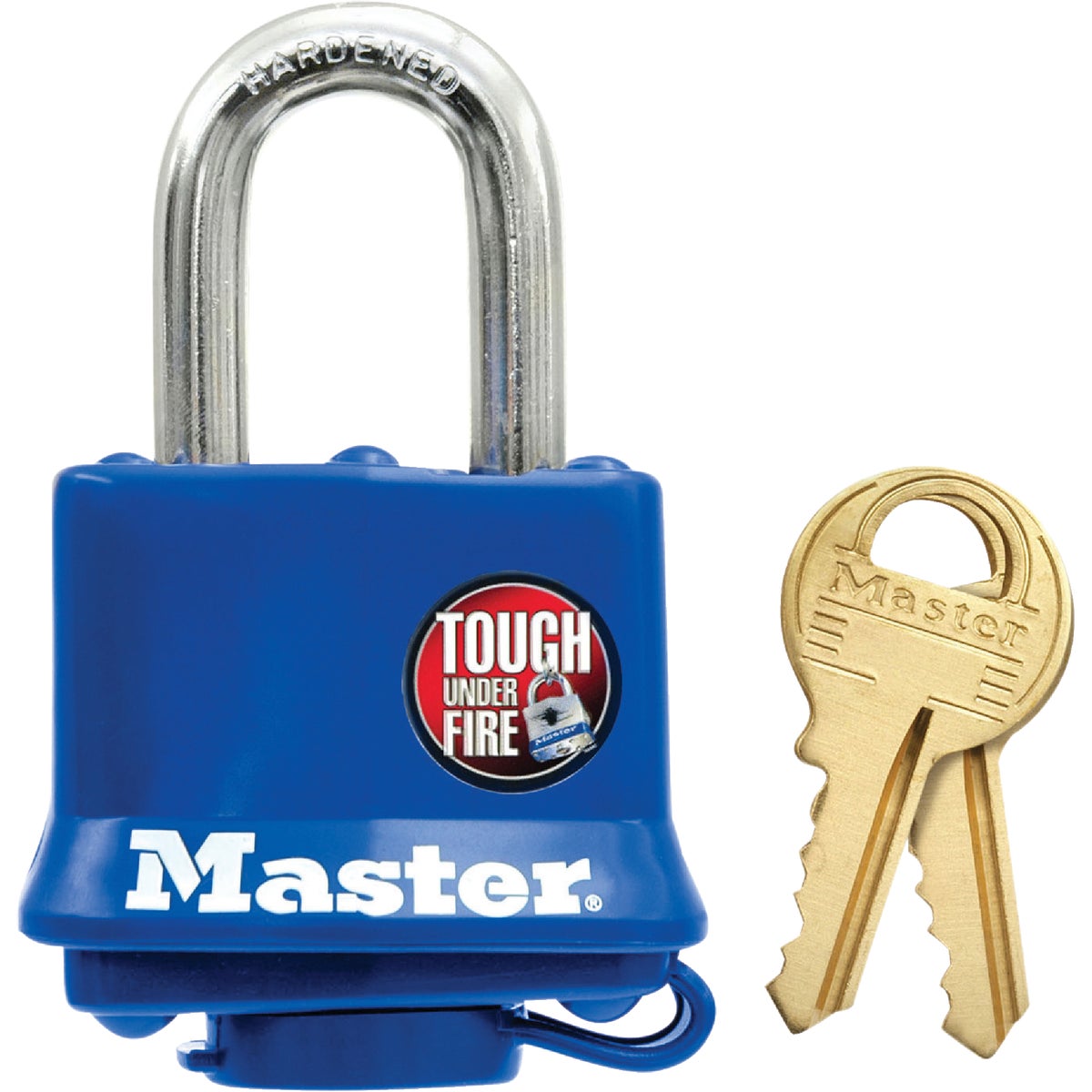 Master Lock 1-9/16 In. W. Covered Laminated Steel Pin Tumbler Padlock, Blue