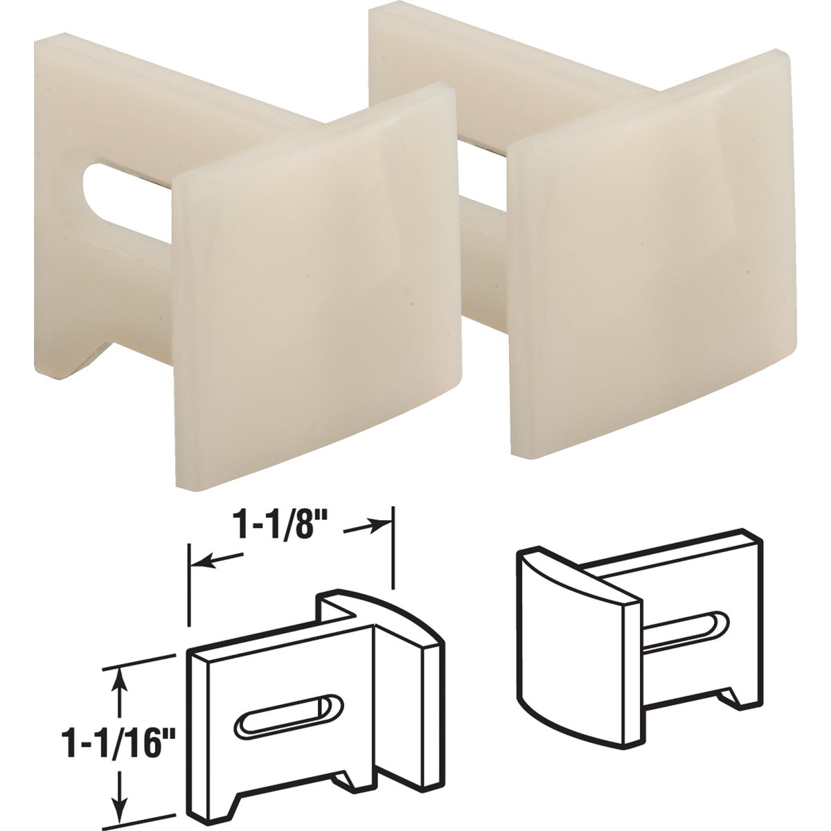 Prime-Line 1-1/8 In. x 1-1/16 In. White Plastic Side Adjustable Pocket Door Bottom Guide (2-Count)