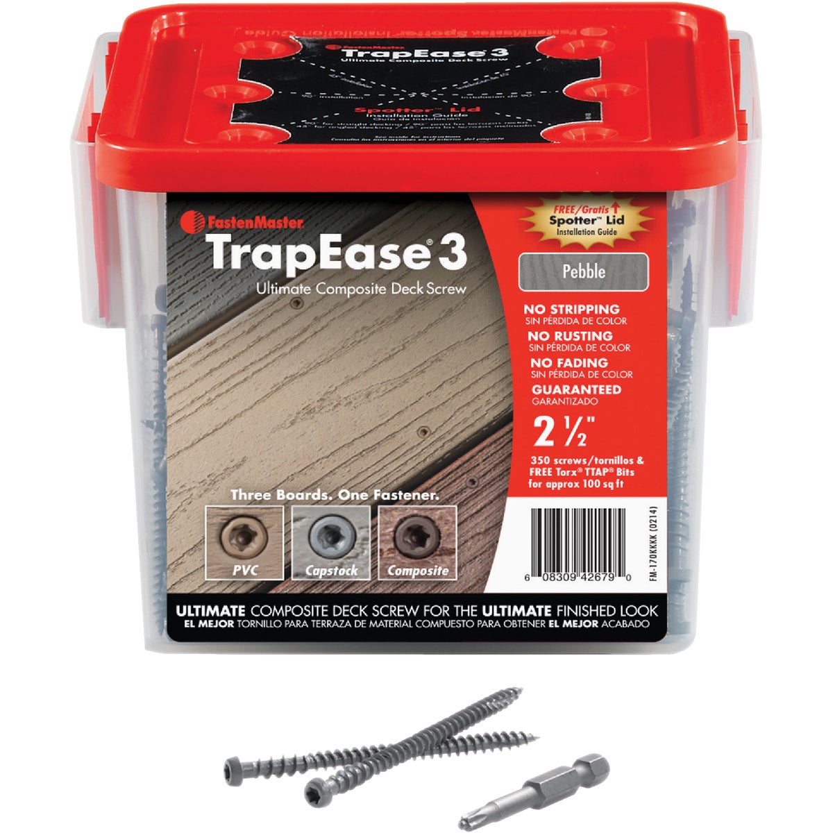 Fastenmaster TrapEase 3, #10 x 2-1/2 In. Gray Ultimate Composite Deck Screw (350 Ct. Pail)