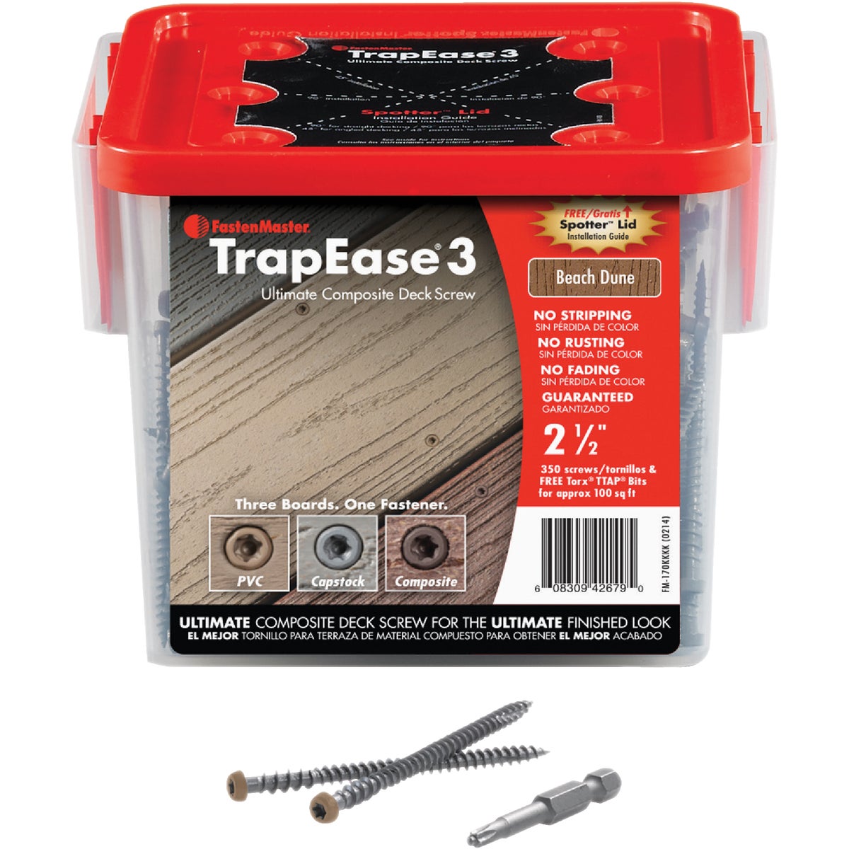 Fastenmaster TrapEase 3, #10 x 2-1/2 In. Brown Ultimate Composite Deck Screw (350 Ct. Pail)