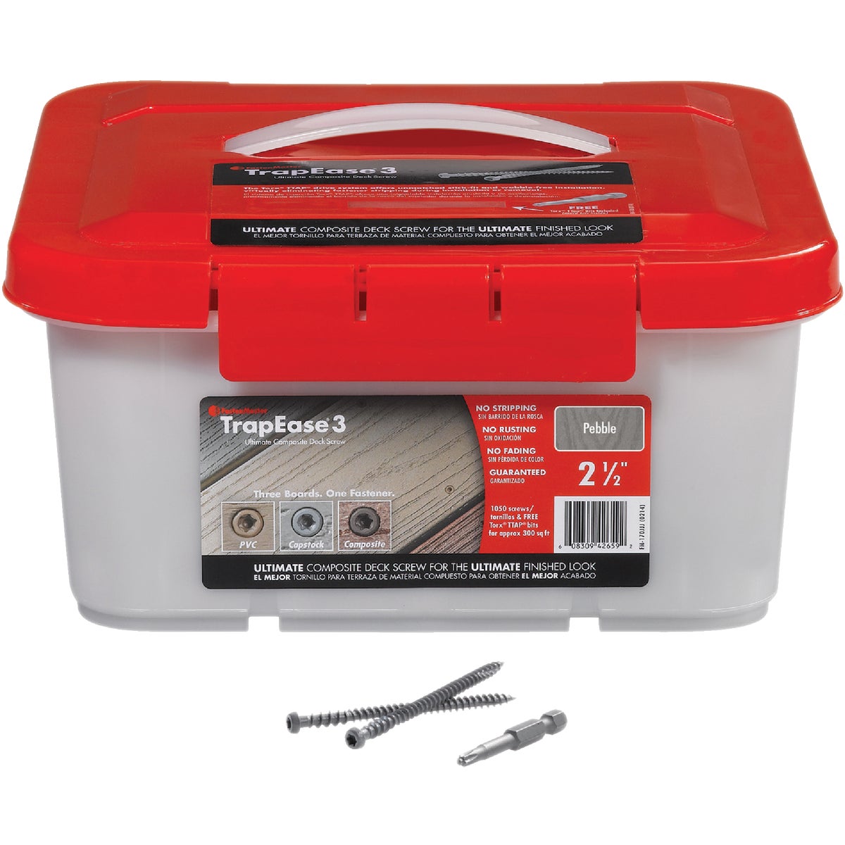 FastenMaster TrapEase 3, #10 x 2-1/2 In. Gray Ultimate Composite Deck Screw (1050 Ct. Pail)