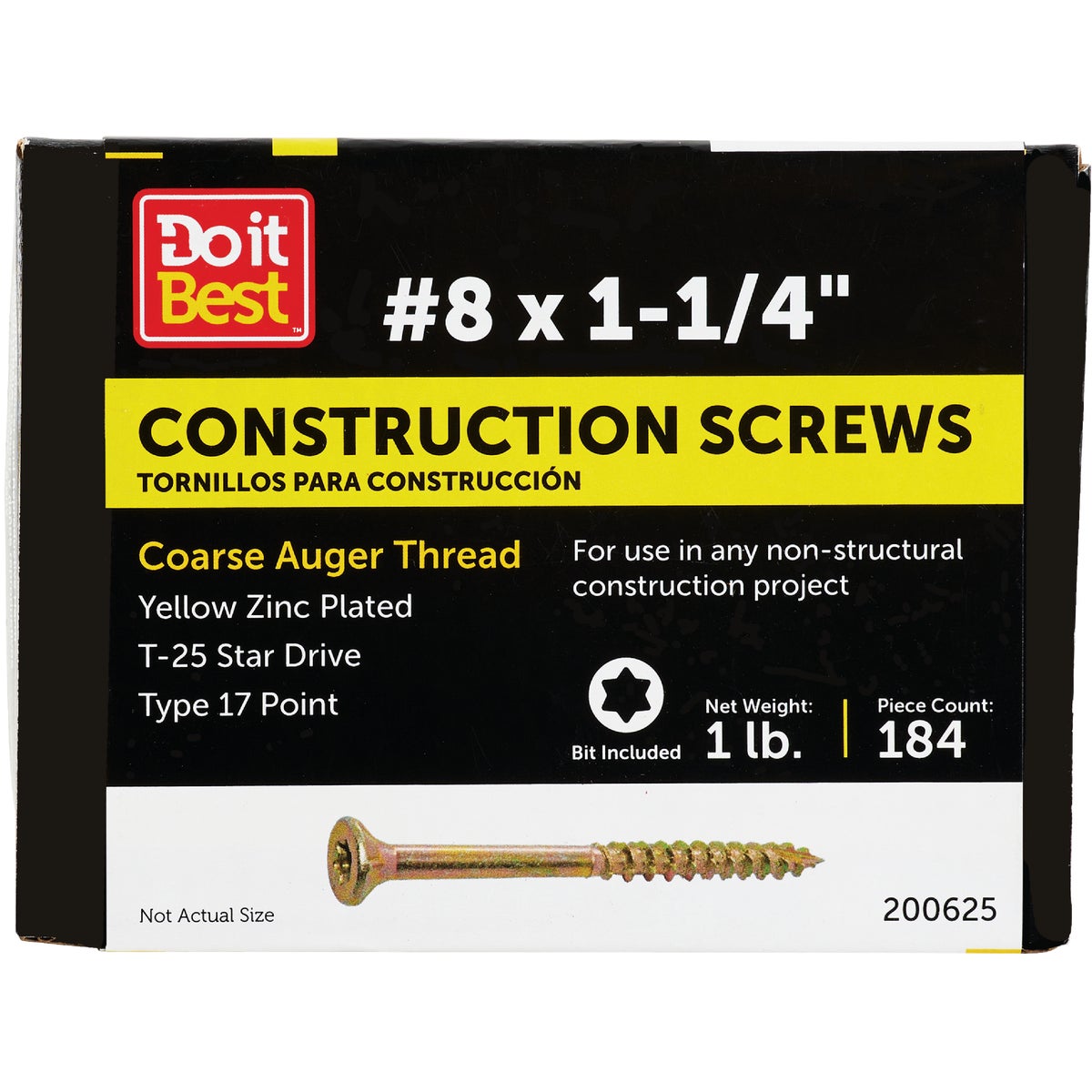 Grip-Rite #8 x 1-1/4 In. Flat Head Star Gold Construction Wood Screw (207 Ct., 1 Lb.)