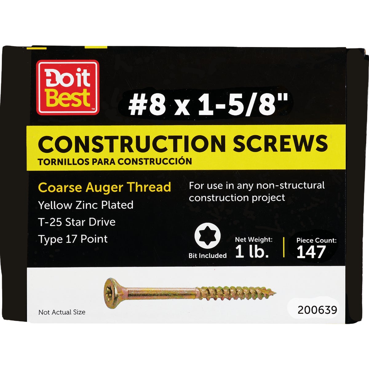 Grip-Rite #8 x 1-5/8 In. Flat Head Star Gold Construction Wood Screw (160 Ct., 1 Lb.)