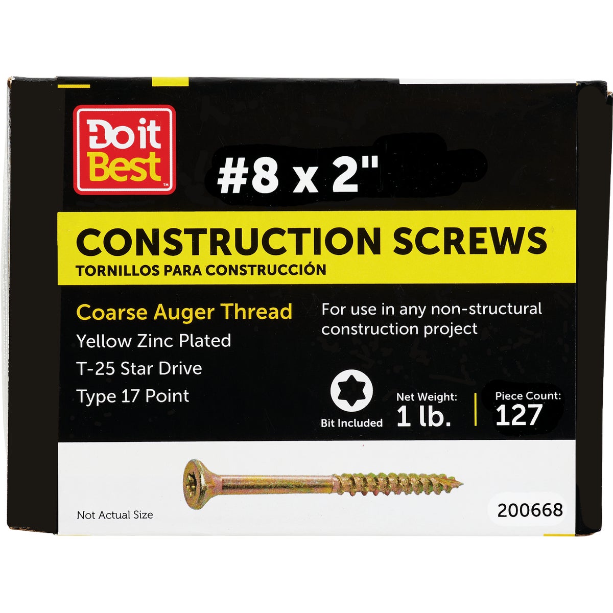 Grip-Rite #8 x 2 In. Flat Head Star Gold Construction Wood Screw (138 Ct., 1 Lb.)