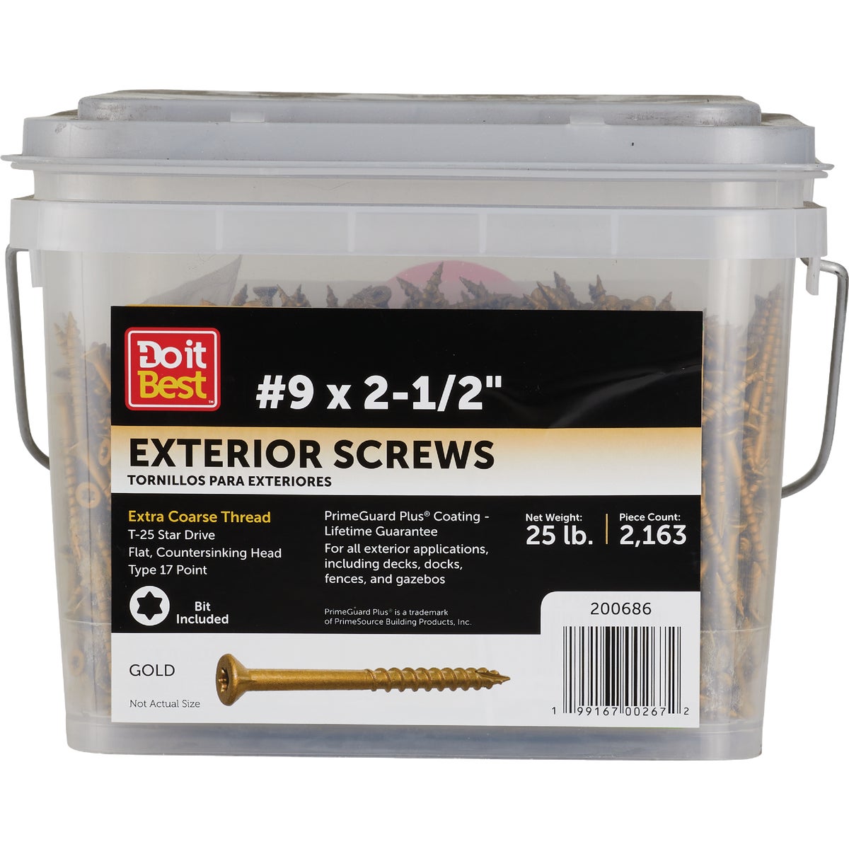 Grip-Rite PrimeGuard Plus #9 x 2-1/2 In. Gold Star Wood Deck Screw (25 Lb. Pail)