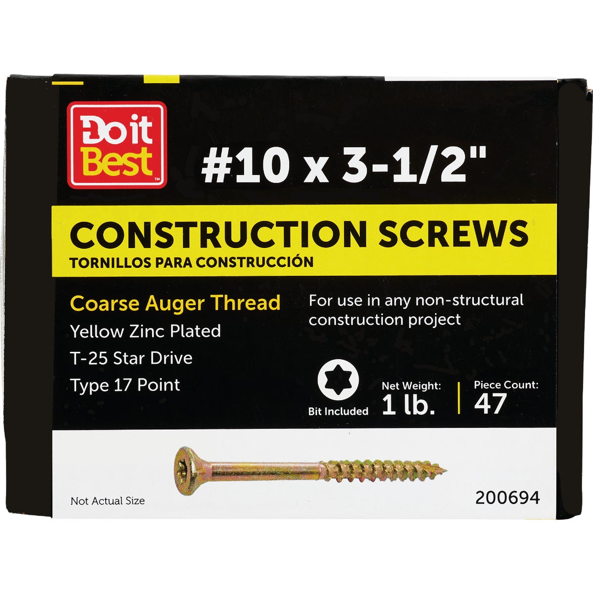 Grip-Rite #10 x 3-1/2 In. Flat Head Star Gold Construction Wood Screw (52 Ct., 1 Lb.)