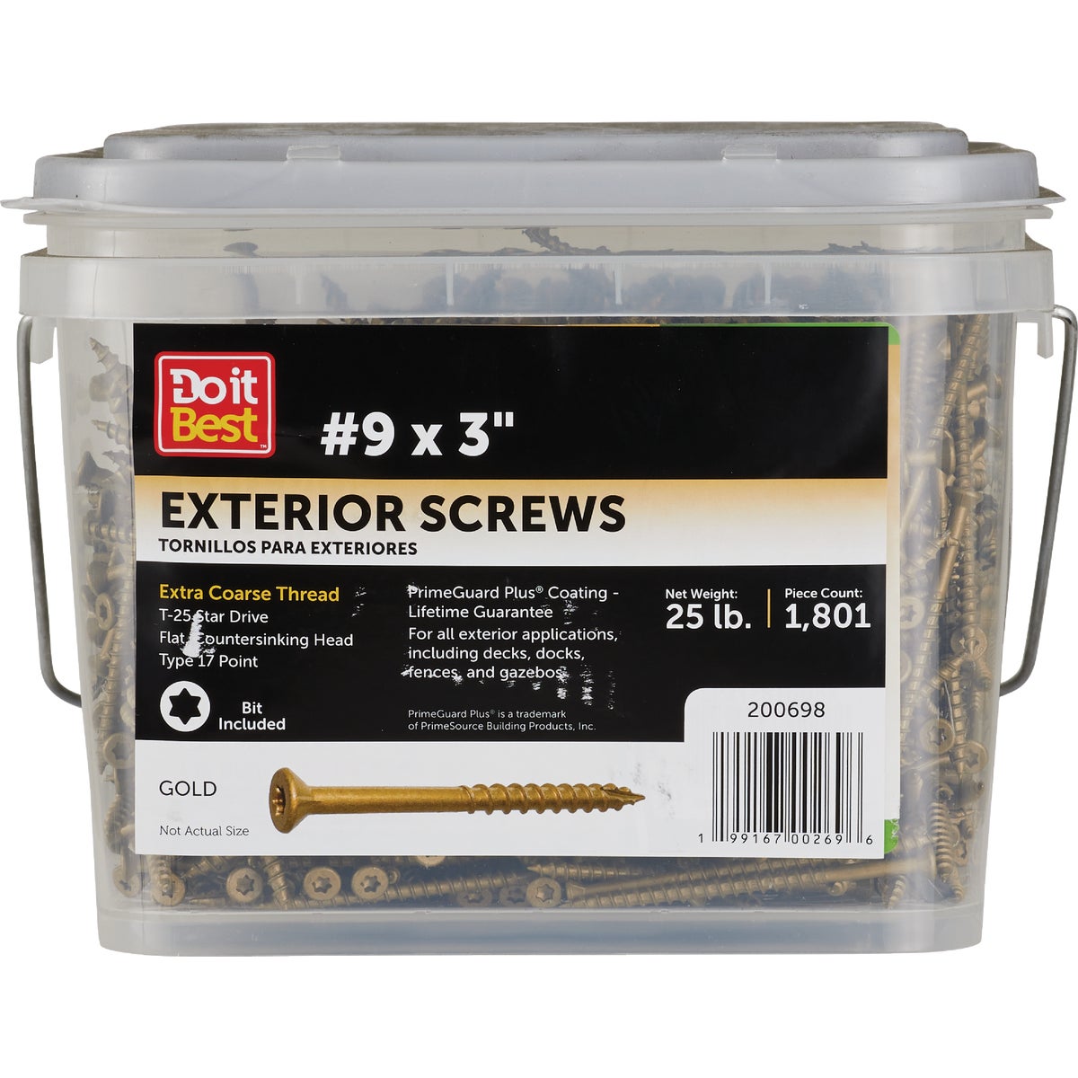 Grip-Rite PrimeGuard Plus #9 x 3 In. Gold Star Wood Deck Screw (25 Lb. Pail)