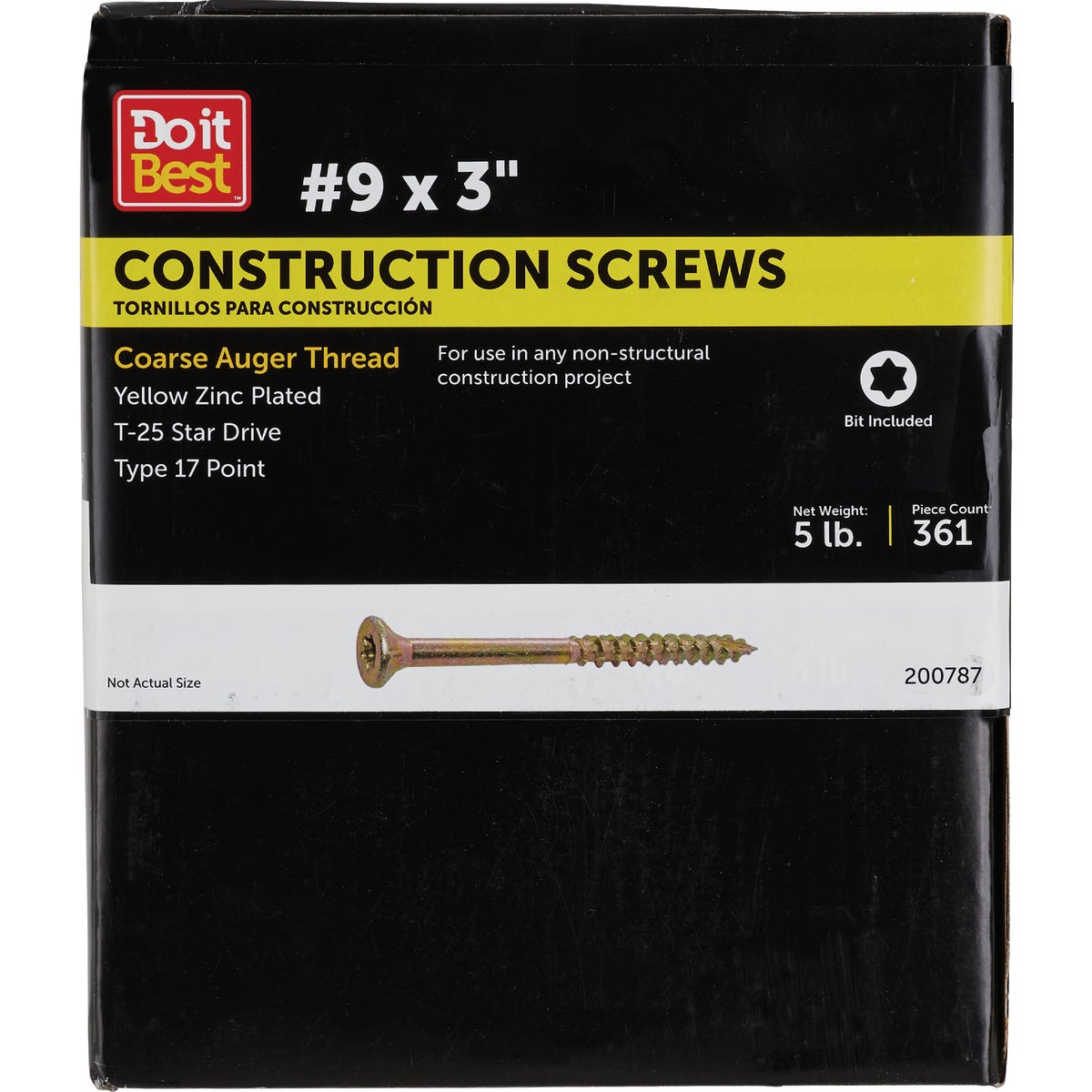 Grip-Rite #9 x 3 In. Flat Head Star Gold Construction Wood Screw (392 Ct., 5 Lb.)