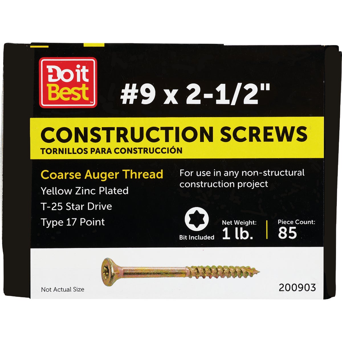 Grip-Rite #9 x 2-1/2 In. Flat Head Star Gold Construction Wood Screw (84 Ct., 1 Lb.)