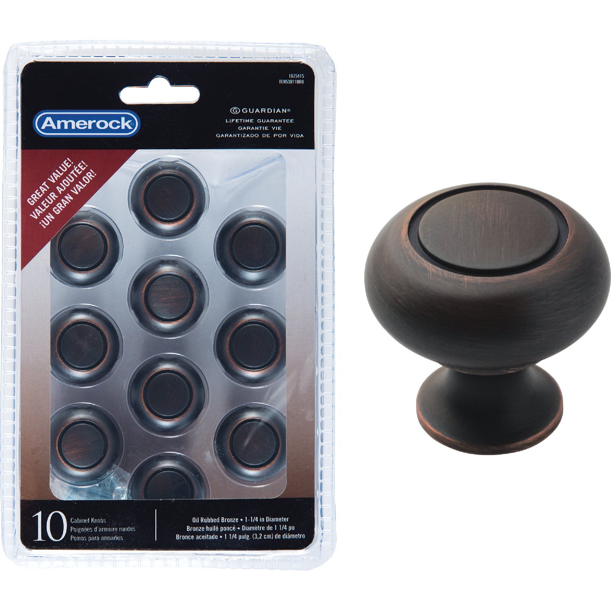 Amerock Everyday Heritage Oil Rubbed Bronze 1-1/4 In. Cabinet Knob (10-Pack)