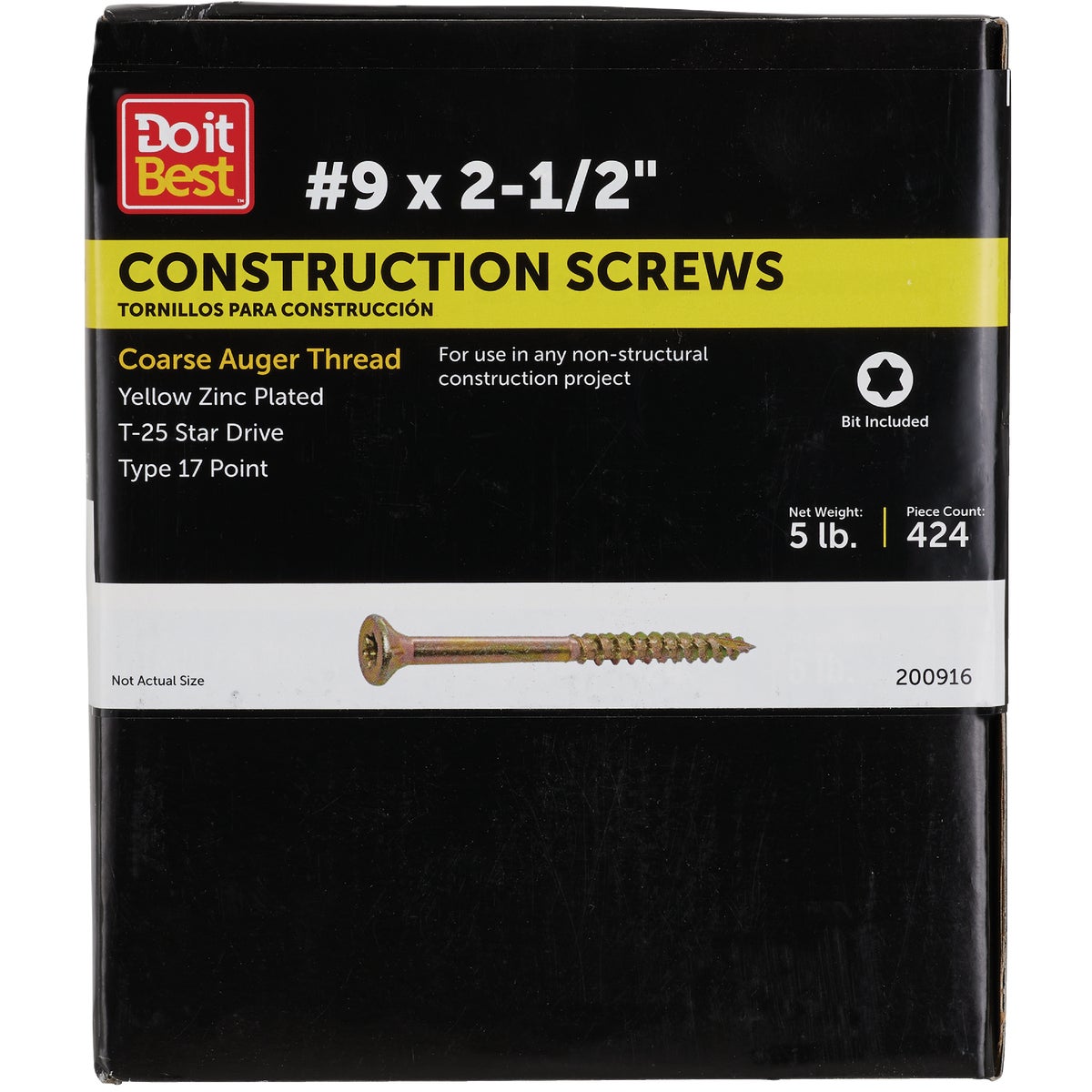 Grip-Rite #9 x 2-1/2 In. Flat Head Star Gold Construction Wood Screw (420 Ct., 5 Lb.)