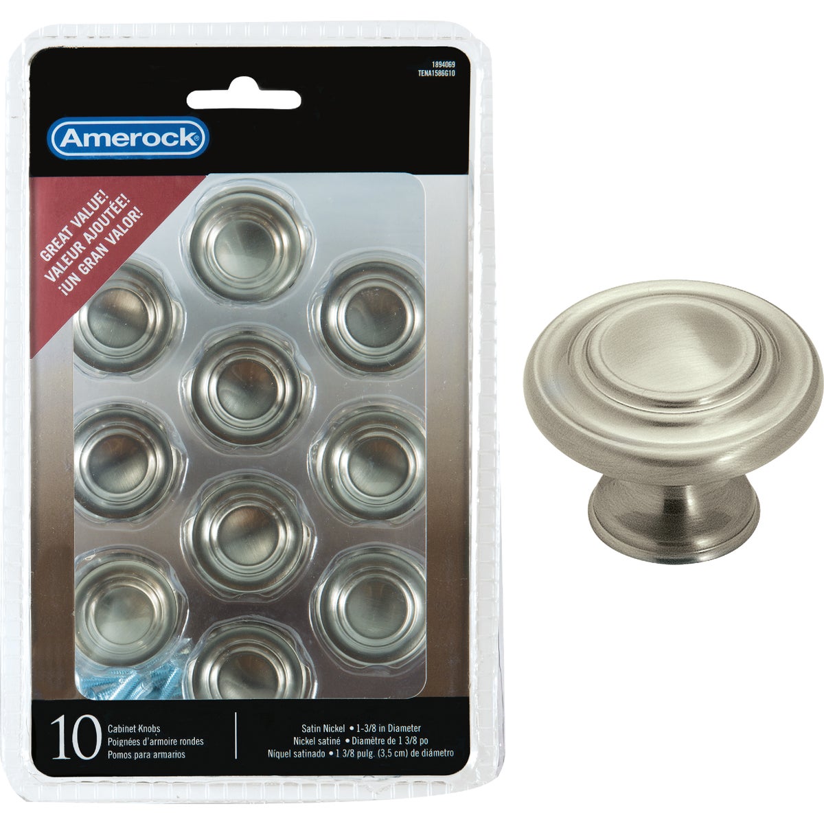 Amerock Inspirations Satin Nickel 1-5/16 In. Cabinet Knob, (10-Pack)