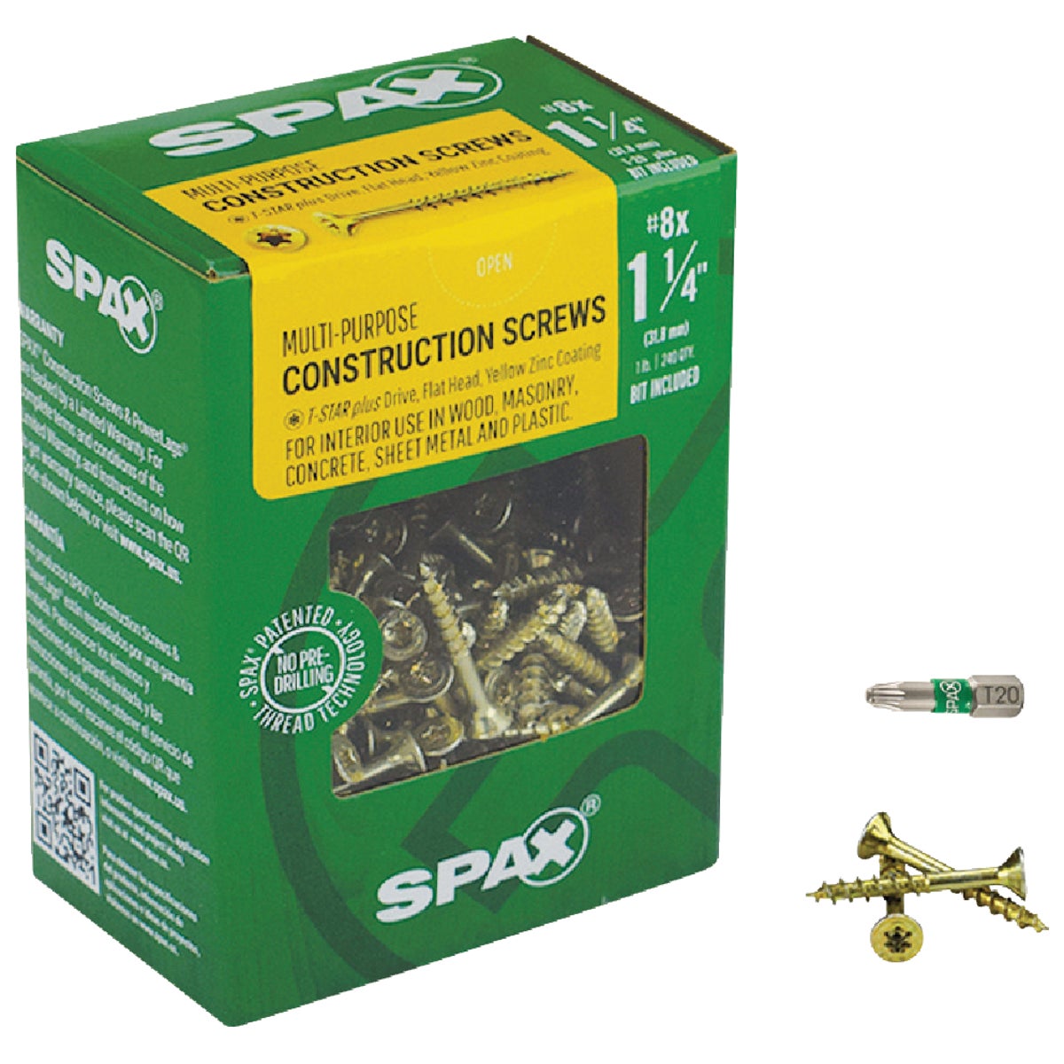 Spax #8 x 1-1/4 In. Flat Head Interior Multi-Material Construction Screw (1 Lb. Box)