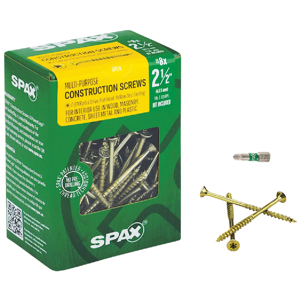 Spax #8 x 2-1/2 In. Flat Head Interior Multi-Material Construction Screw (1 Lb. Box)