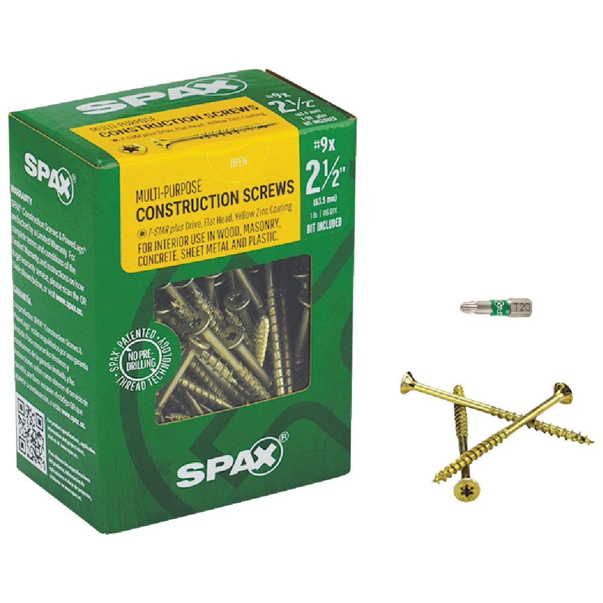 Spax #9 x 2-1/2 In. Flat Head Interior Multi-Material Construction Screw (1 Lb. Box)