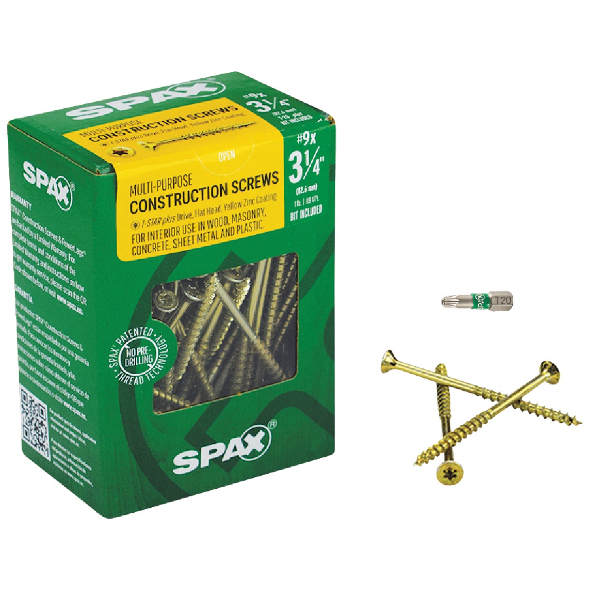 Spax #9 x 3-1/4 In. Flat Head Interior Multi-Material Construction Screw (1 Lb. Box)