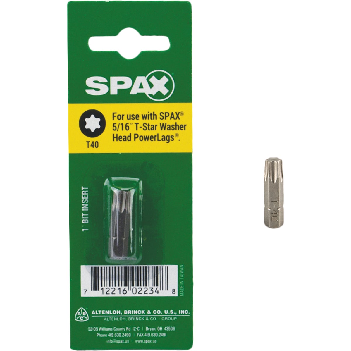 Spax 1/4 In. x 1 In. T40 T-Star Plus Insert Screwdriver Bit