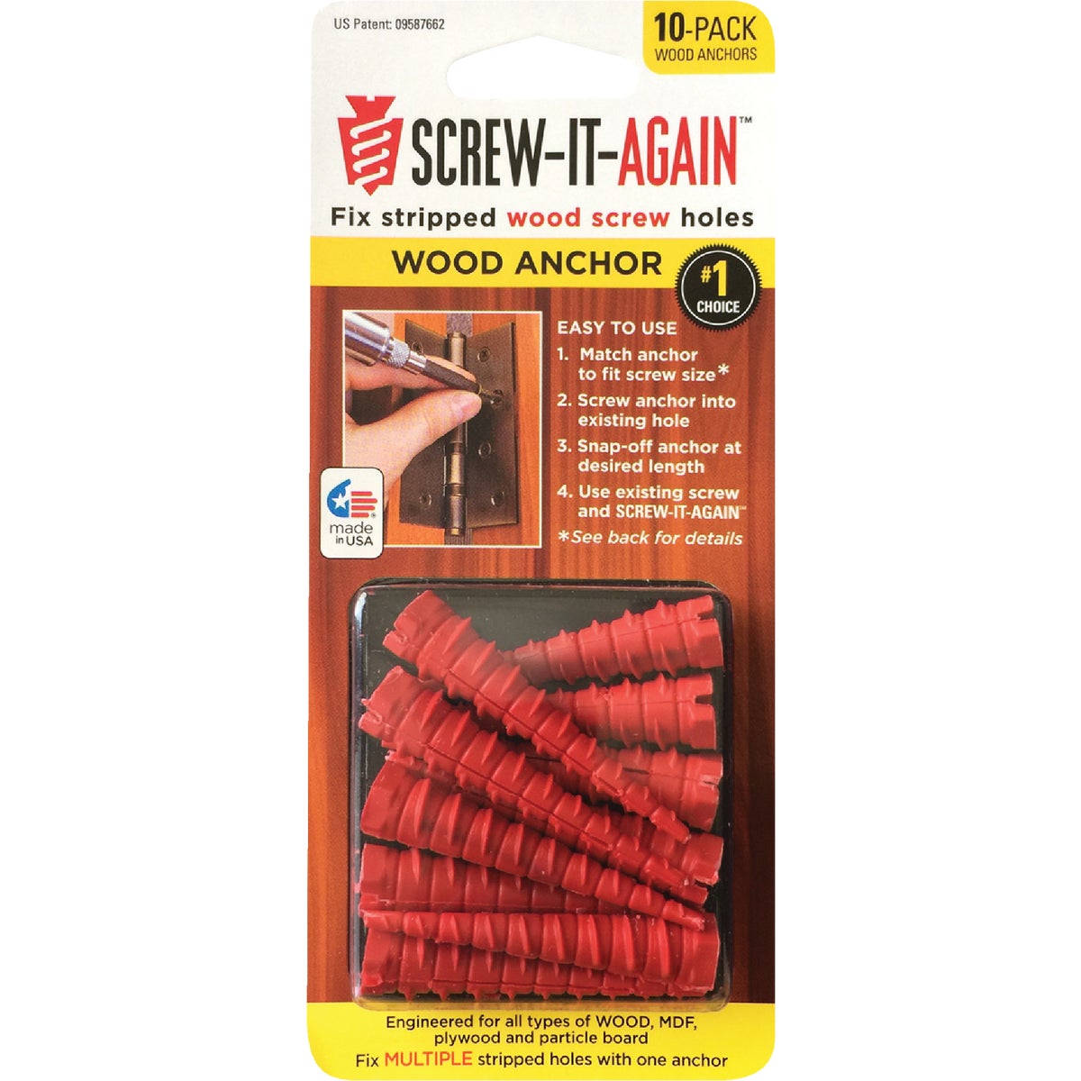 Screw-It-Again #2 to #16 Thread x 2 In. Red Plastic Wood Anchor (10 Ct.)
