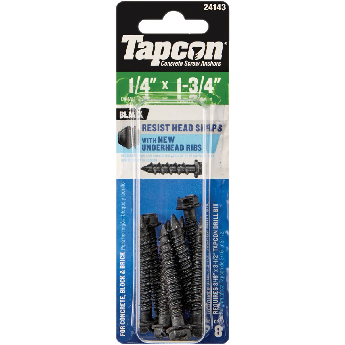 Tapcon 1/4 In. x 1-3/4 In. Hex Washer Head Black Concrete Screw Anchors (8 Ct.)