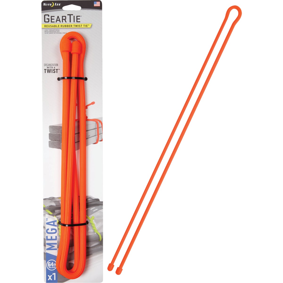 Gear Tie 64 In. Mega Twist Tie - Bright Orange