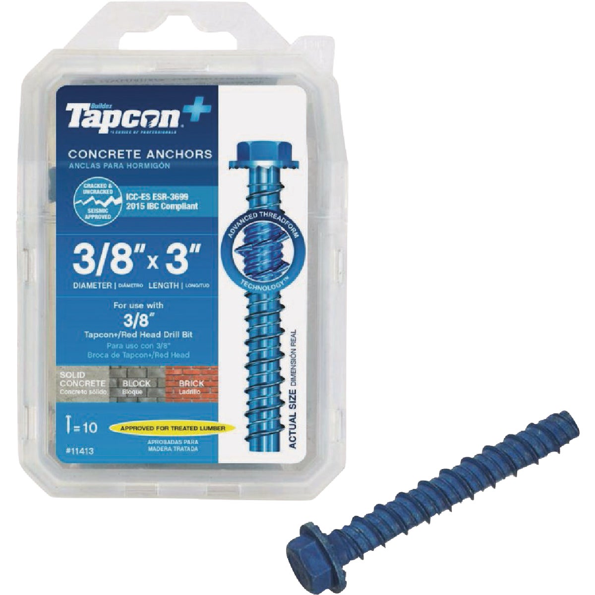 Tapcon 3/8 In. x 3 In. Hex Washer Concrete Screw Anchor (10 Ct.)