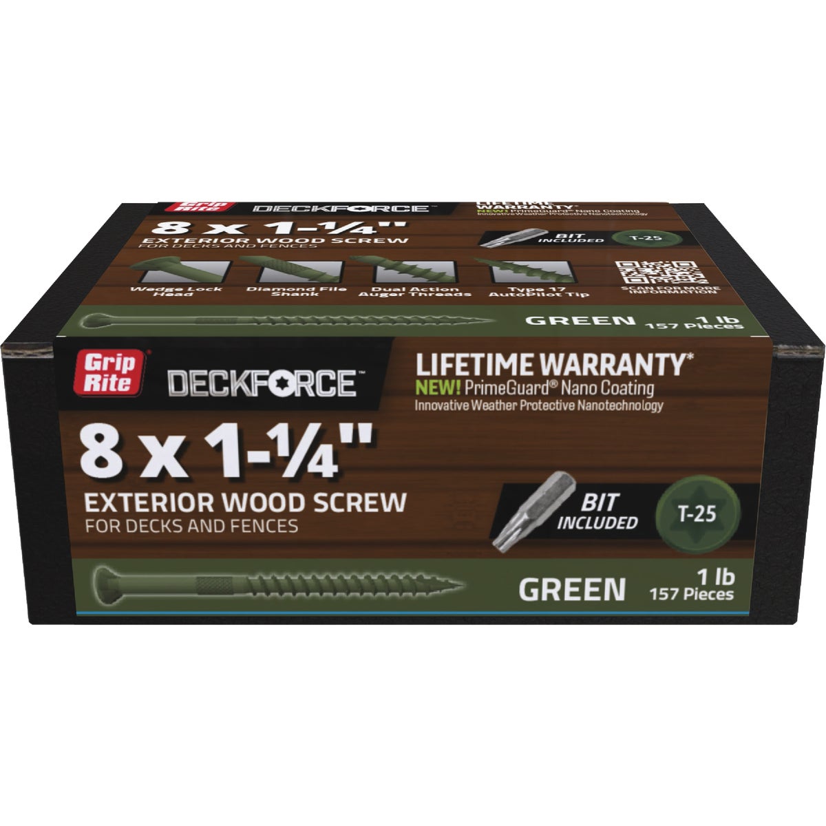 Grip-Rite DeckForce PrimeGuard Nano #8 x 1-1/4 In. Star Drive Green Screw (1 Lb.)