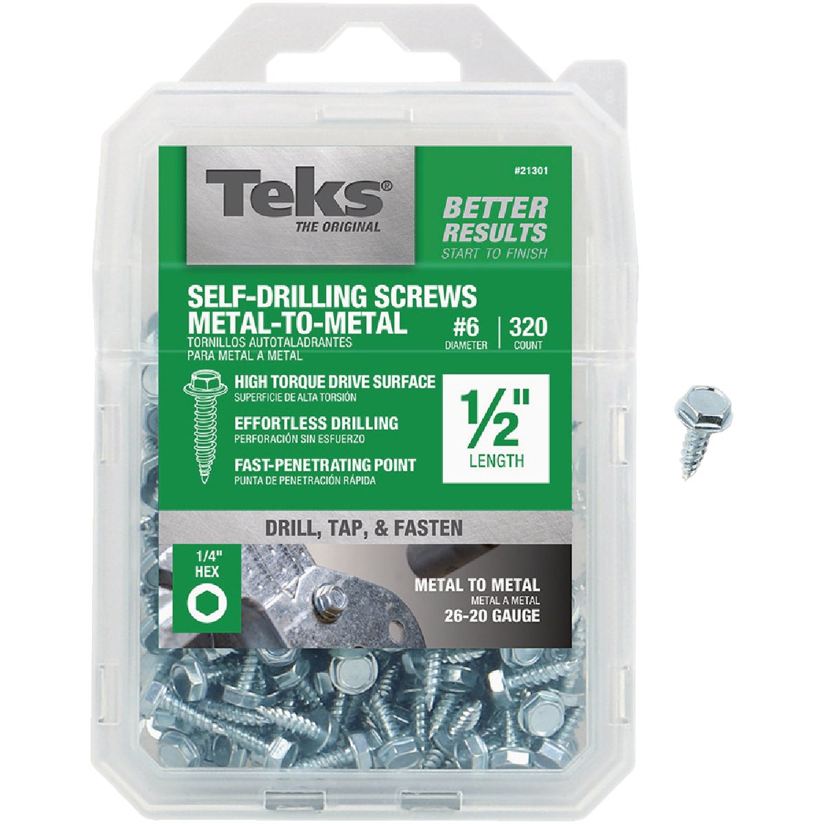 Teks #6 x 1/2 In. Hex Washer Head Sharp Point Metal to Metal Screw (320 Ct.)