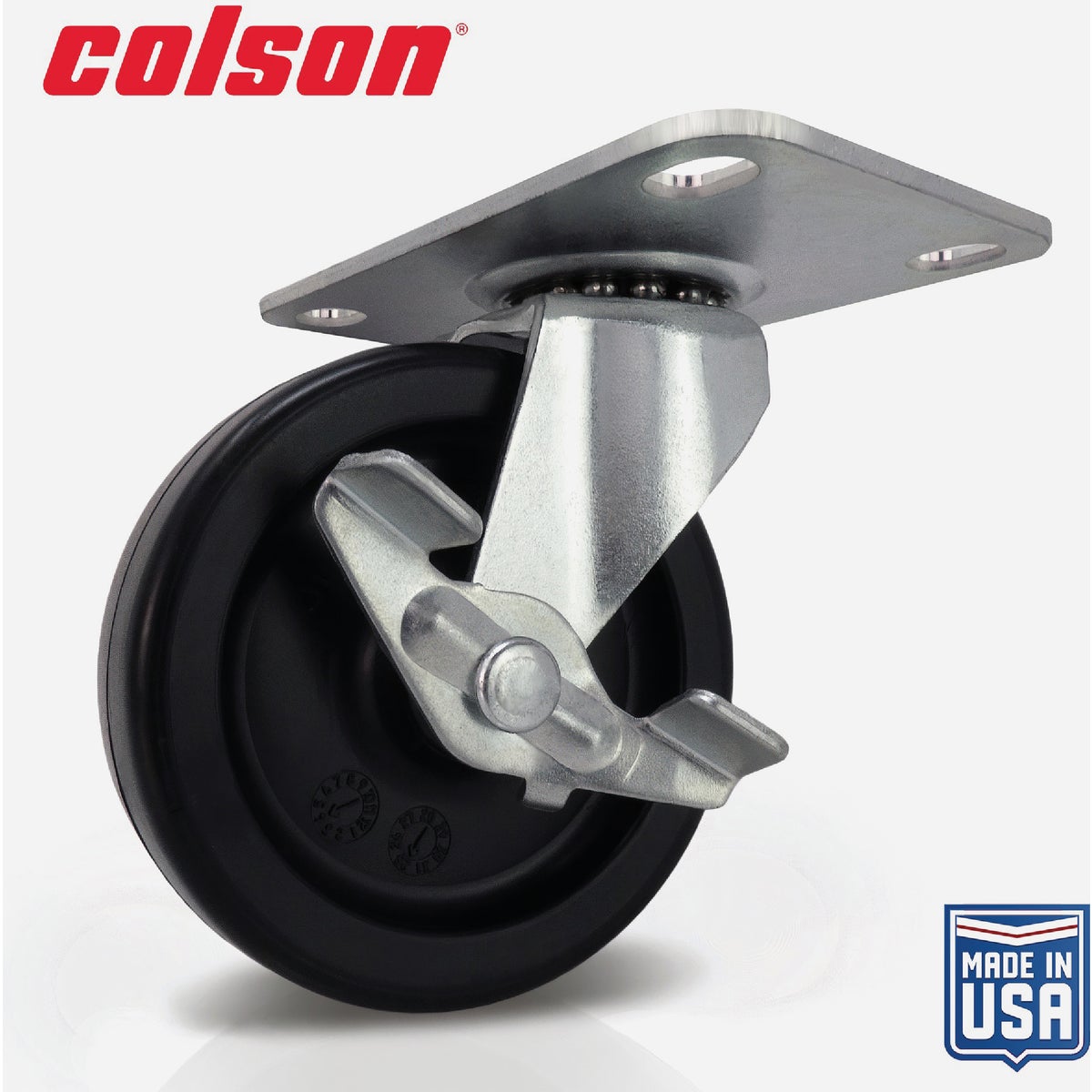 Colson 3 In. Black Polypropylene Swivel Plate Caster with Locking Brake