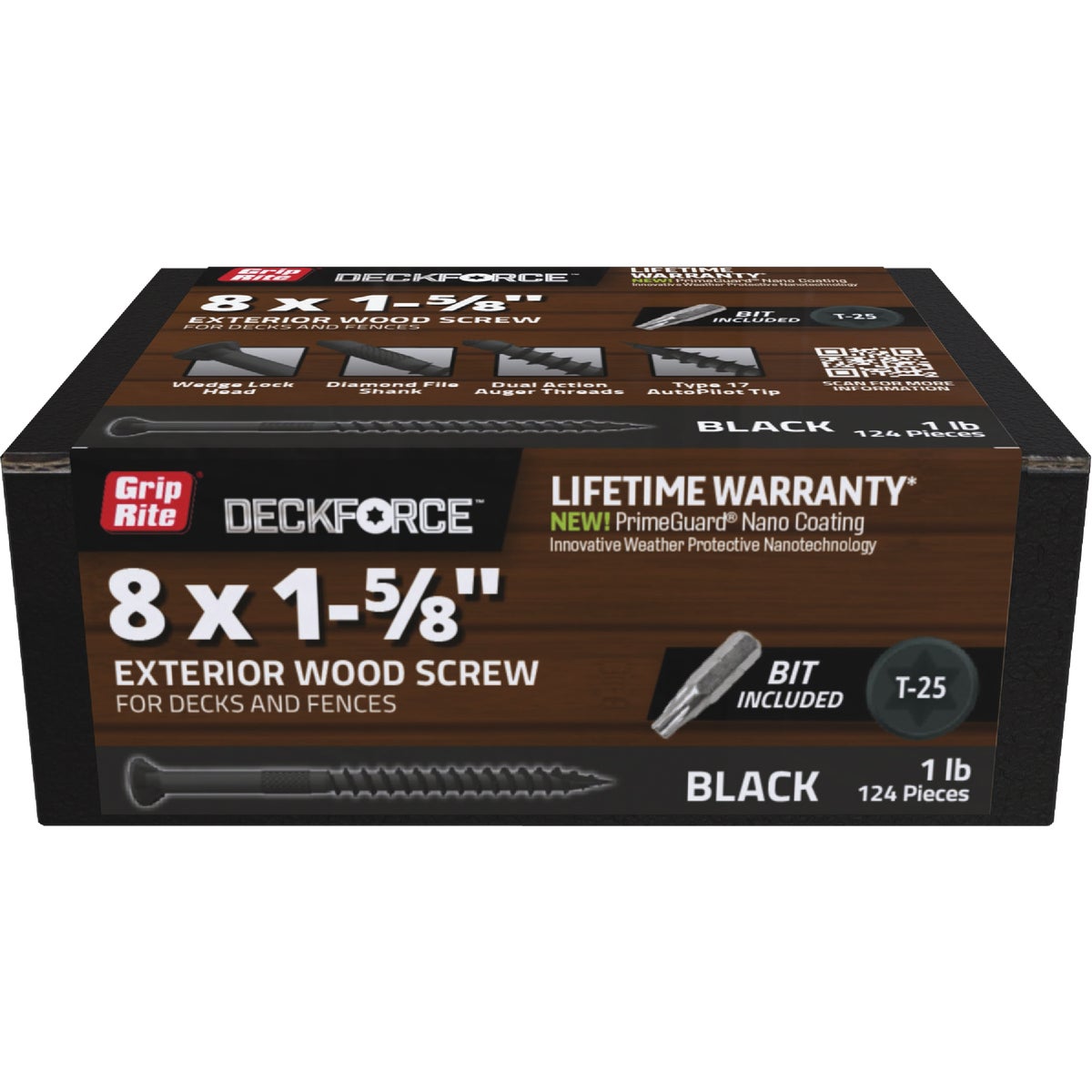 Grip-Rite DeckForce PrimeGuard Nano #8 x 1-5/8 In. Star Drive Black Screw (1 Lb.)