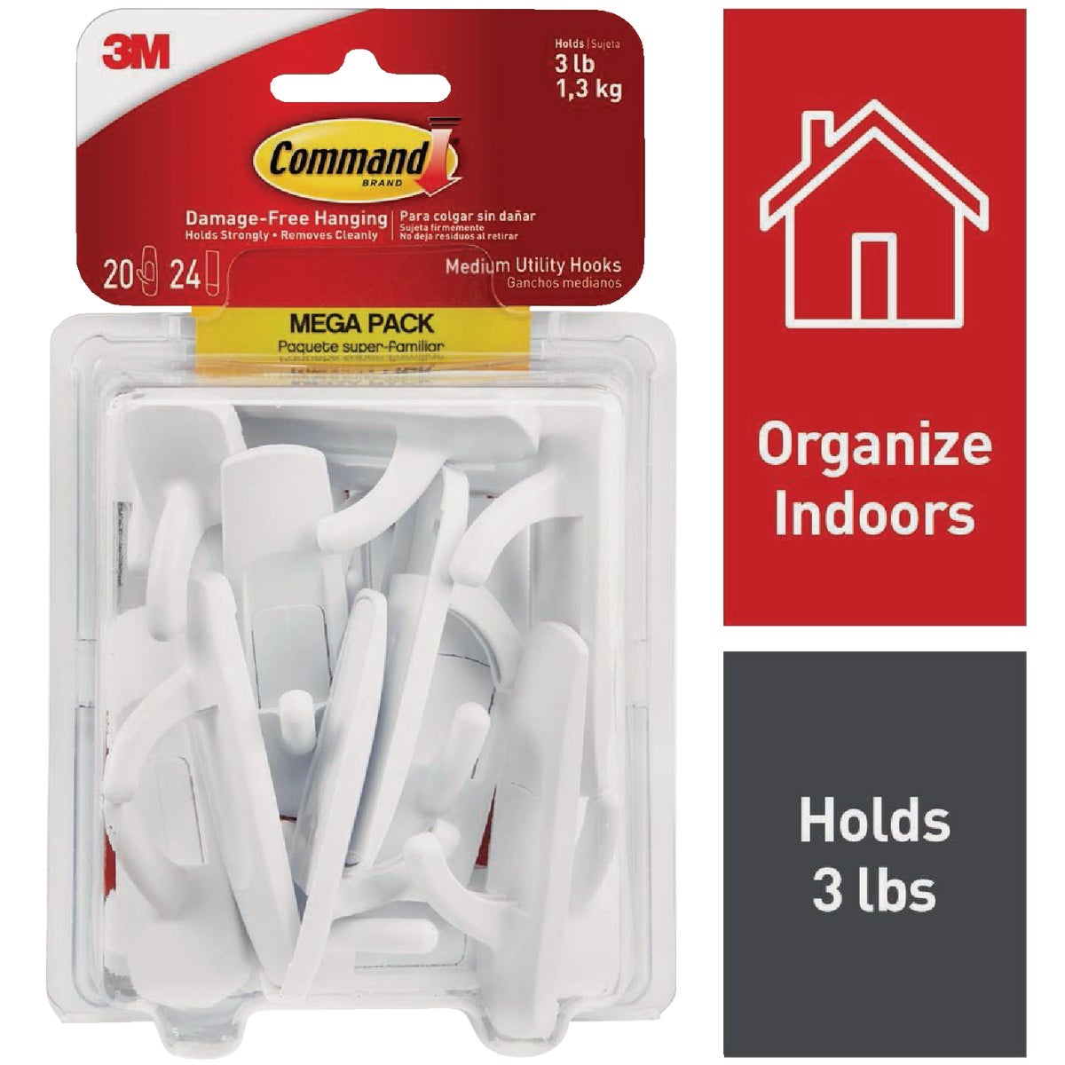 Command Medium Utility Hook Mega Pack, White, 20 Hooks, 24 Strips