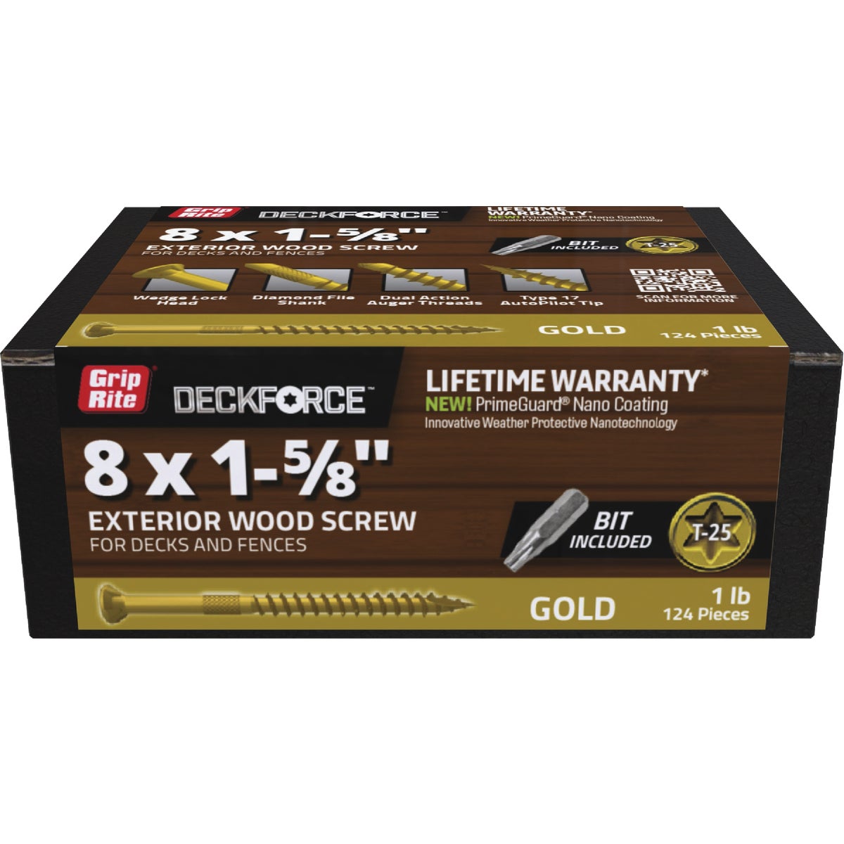 Grip-Rite DeckForce PrimeGuard Nano #8 x 1-5/8 In. Star Drive Gold Screw (1 Lb.)