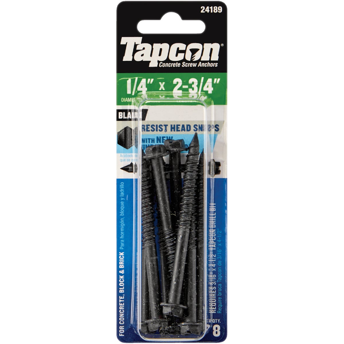 Tapcon 1/4 In. x 2-3/4 In. Hex Washer Head Black Concrete Screw Anchors (8 Ct.)