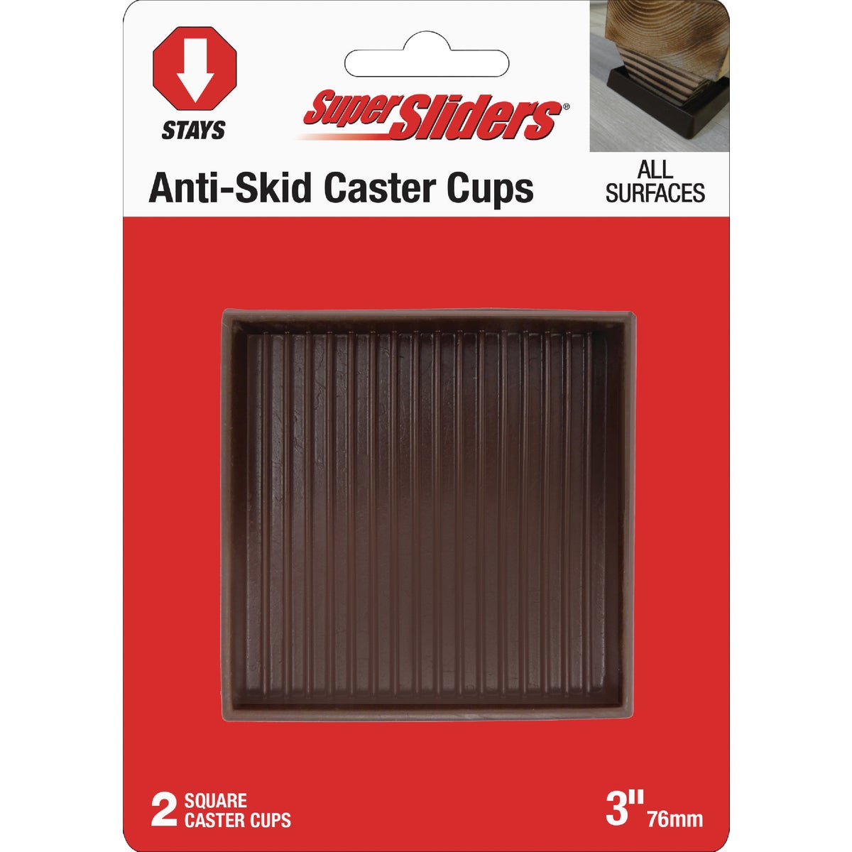 Super Sliders 3 In. Square Brown Furniture Leg Cup (2-Pack)