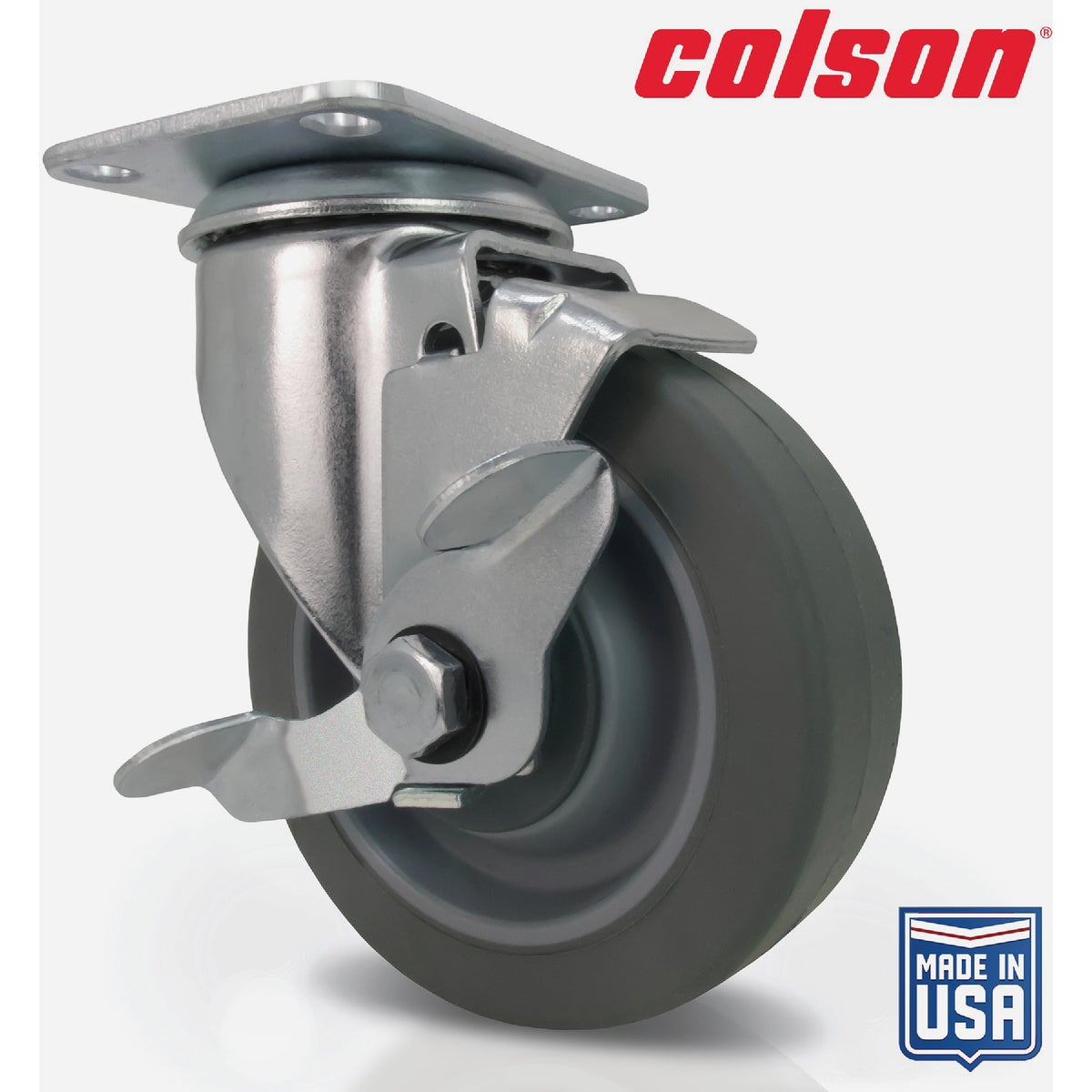 Colson 5 In. Gray TPR Swivel Plate Caster with Locking Brake