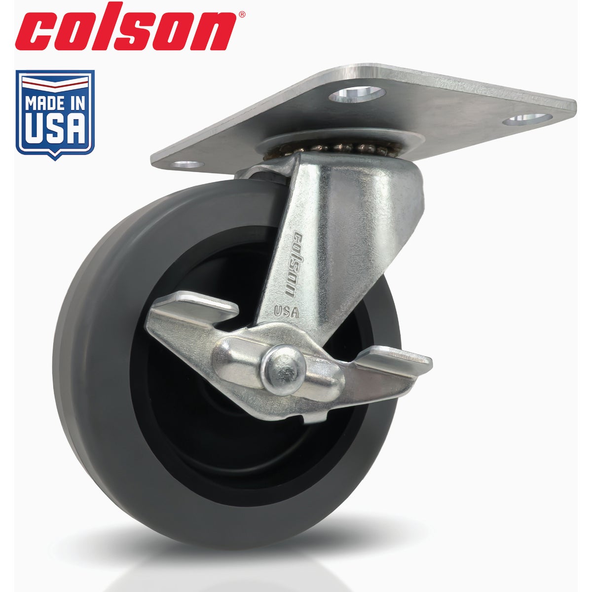 Colson 3 In. Gray TPR Swivel Plate Caster with Locking Brake