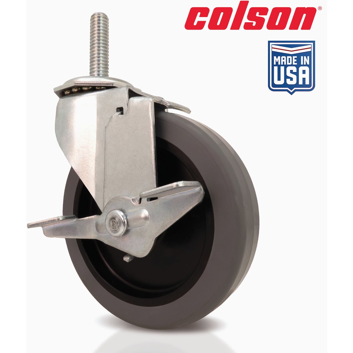 Colson 4 In. Gray TPR Swivel Threaded Stem Caster with Locking Brake